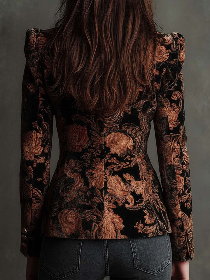 Bertille | Floral Printed Black and Bronze Blazer