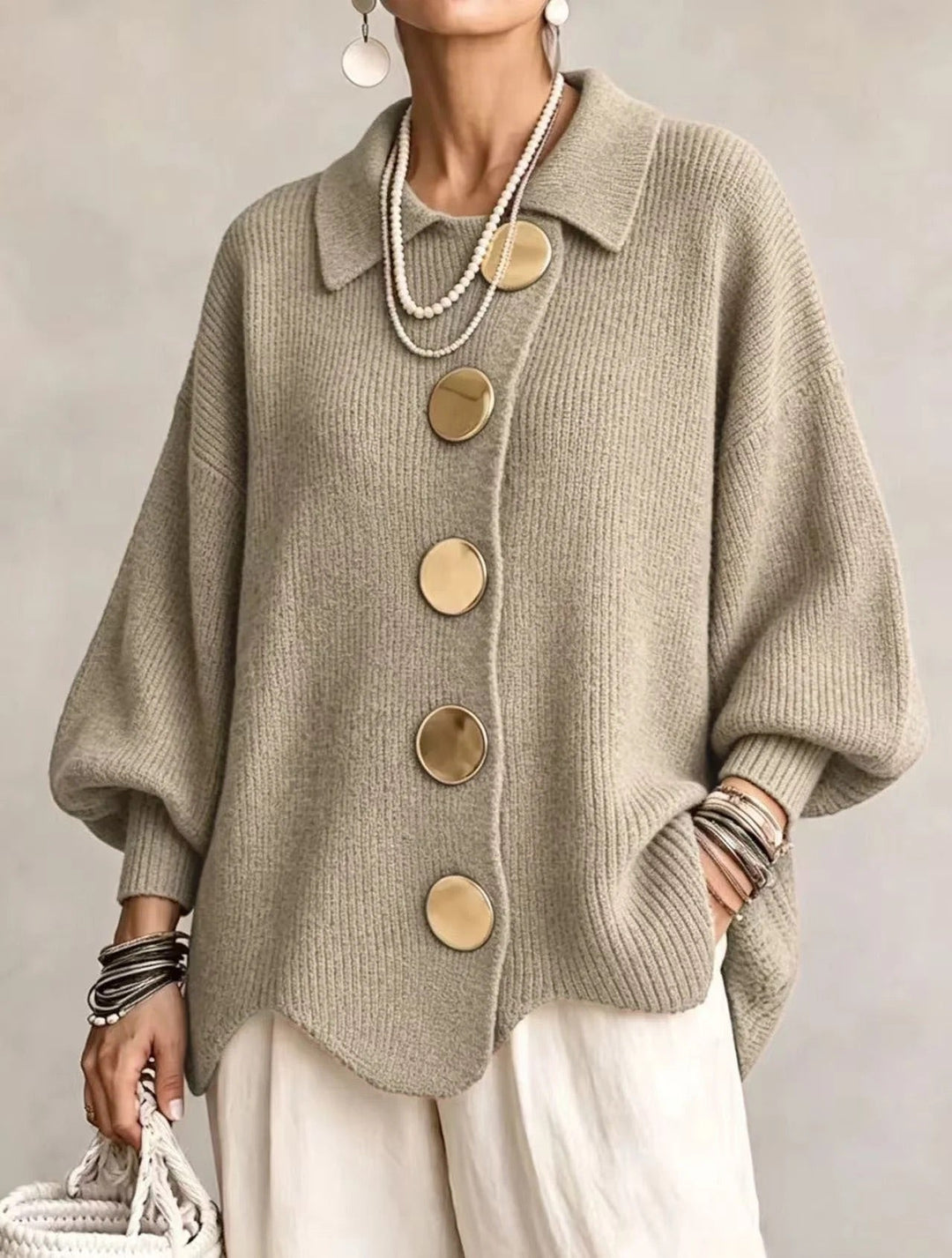 Karina - Oversized Collared Button Cardigan