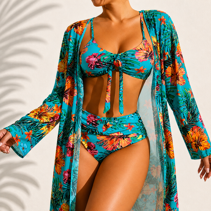Marie | Elegant Tropical 3-Piece Bikini
