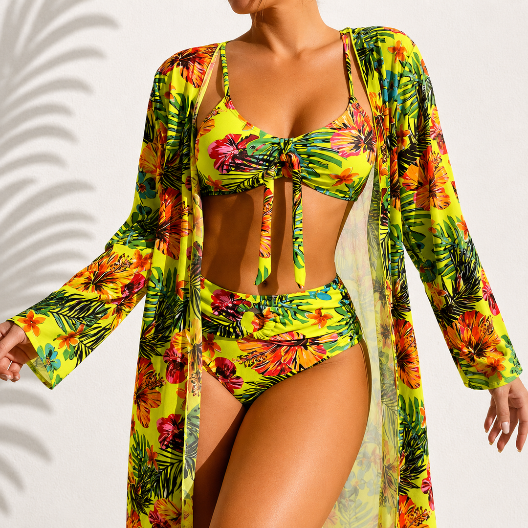 Marie | Elegant Tropical 3-Piece Bikini