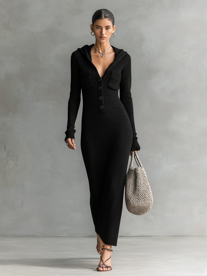 Women's Slim-fit Hooded Knitted Maxi Dress