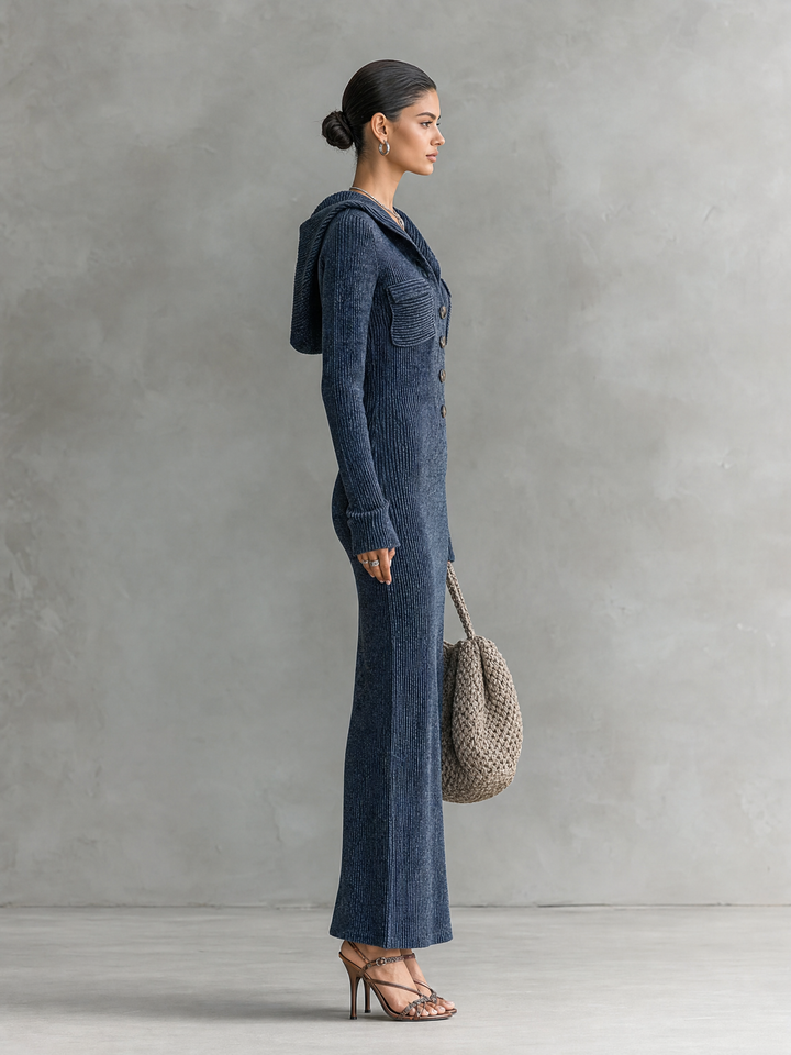 Women's Slim-fit Hooded Knitted Maxi Dress