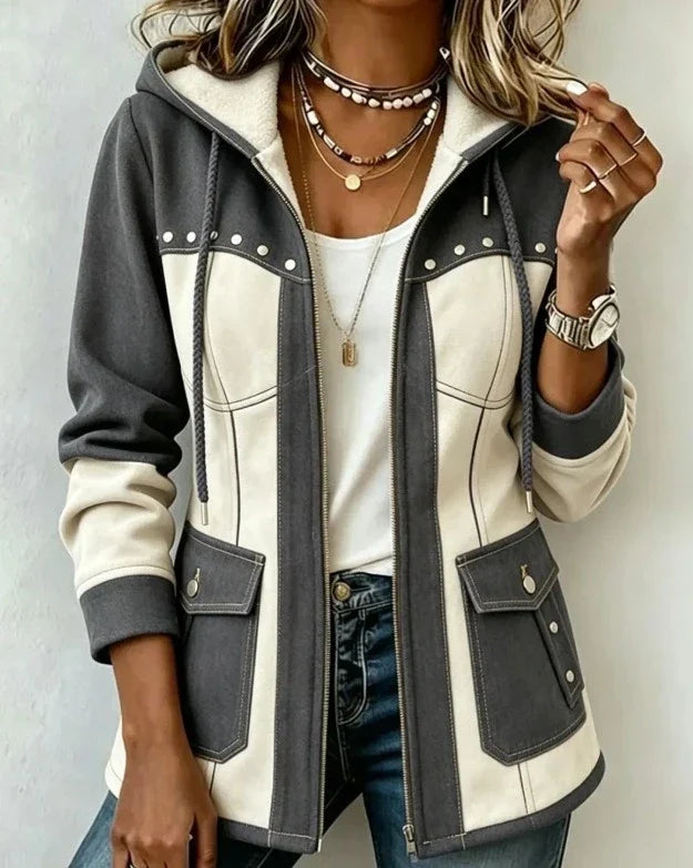 Bi-Material Hooded Jacket Véronique