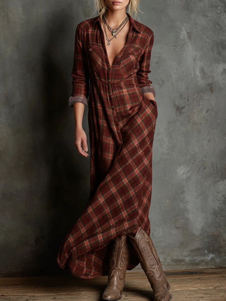 Margherita | Long Shirt Dress with Checked Collar