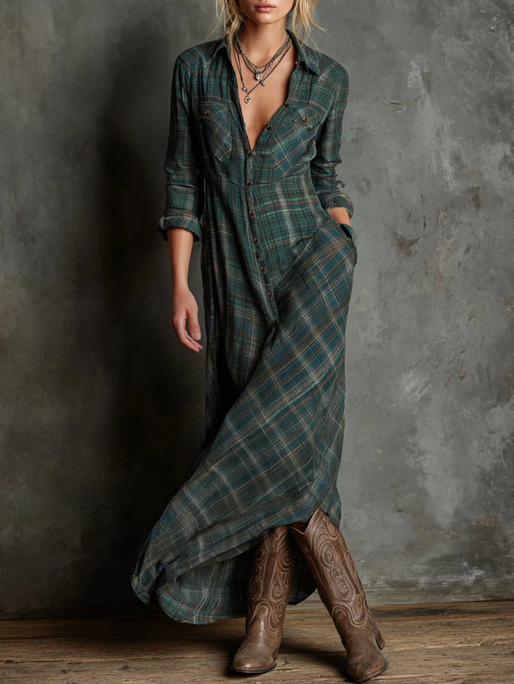 Margherita | Long Shirt Dress with Checked Collar