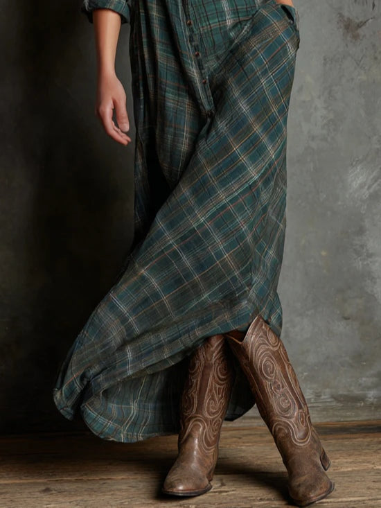 Margherita | Long Shirt Dress with Checked Collar