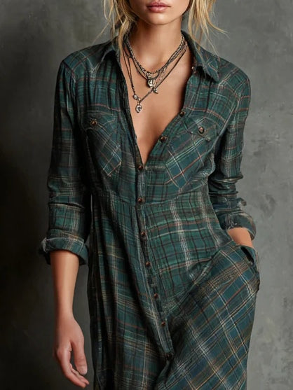 Margherita | Long Shirt Dress with Checked Collar