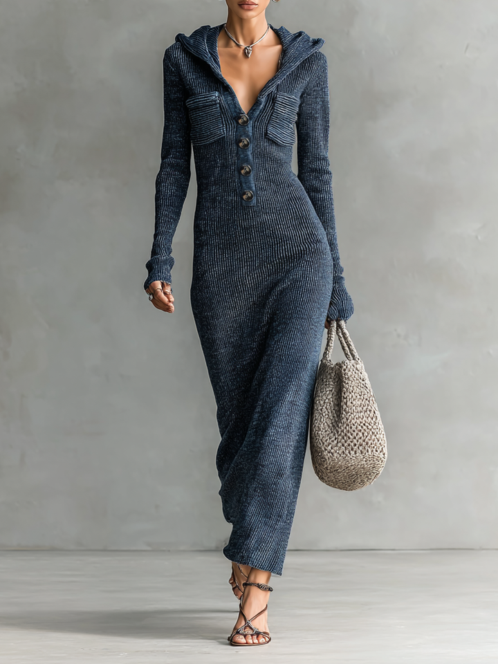 Women's Slim-fit Hooded Knitted Maxi Dress