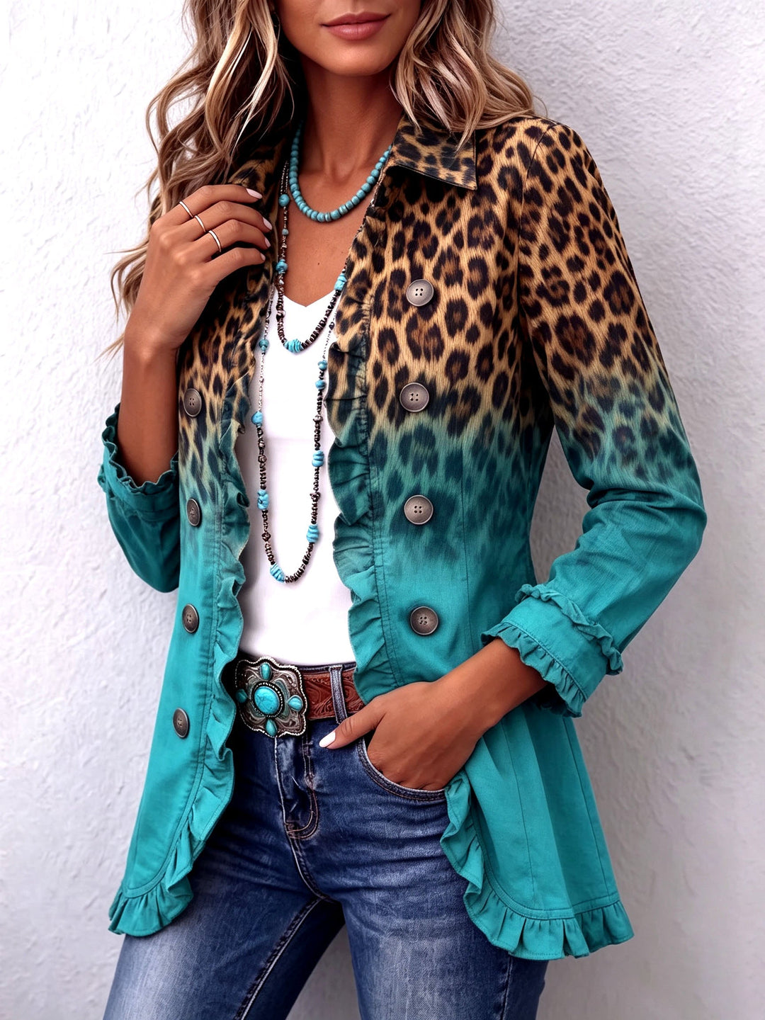 Beatrice | Ombre Leopard Blazer with Ruffles