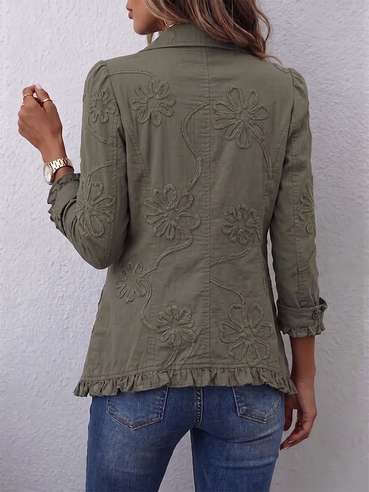 Alessandra | Boho-Chic Jacket with Floral Embroidery and Ruffled Finishes