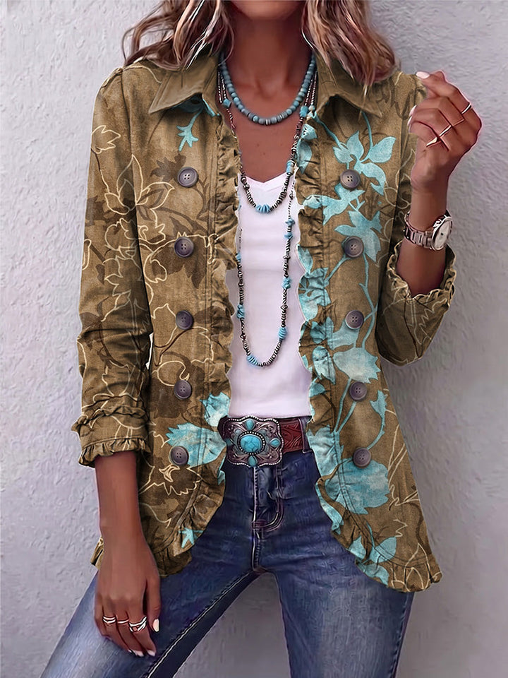 Bianca | Vintage Floral Ombre Bohemian Jacket with Ruffles