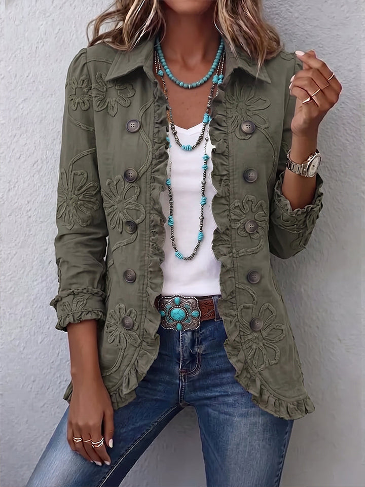Alessandra | Boho-Chic Jacket with Floral Embroidery and Ruffled Finishes