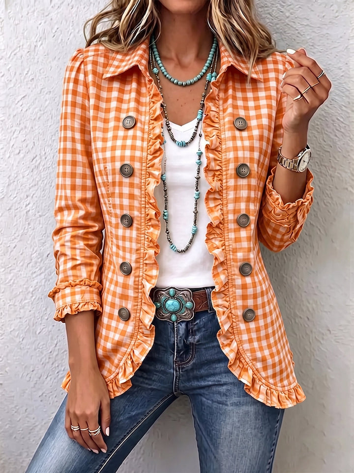 Giulia | Vichy Check Jacket with Ruffles and Buttons
