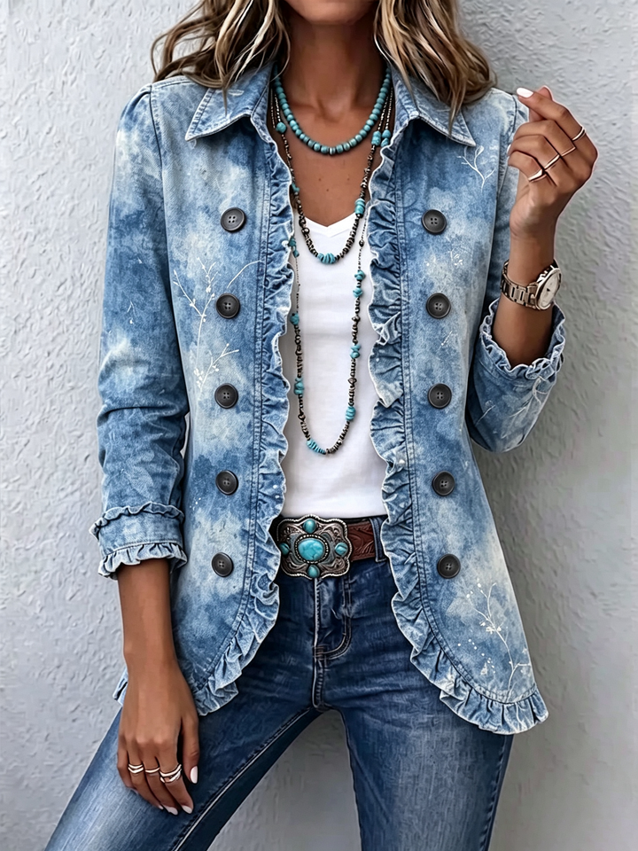 Ginevra | Vintage Gradient Botanical Bohemian Jacket with Ruffles